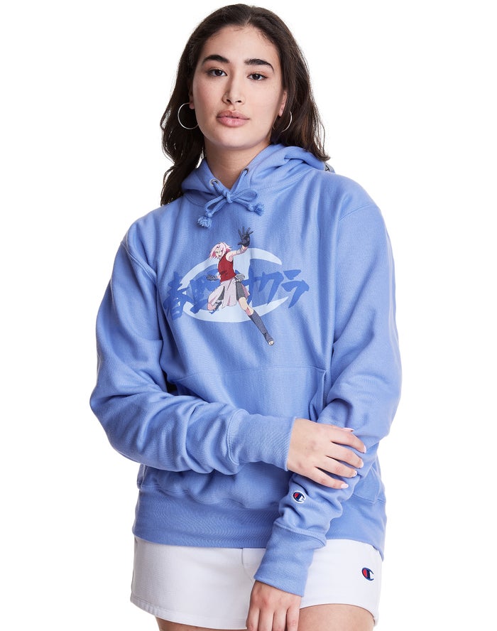 Champion Womens Hoodie NZ - Reverse Weave Boyfriend Sakura With C Logo Blue ( 4780-VXZCA )